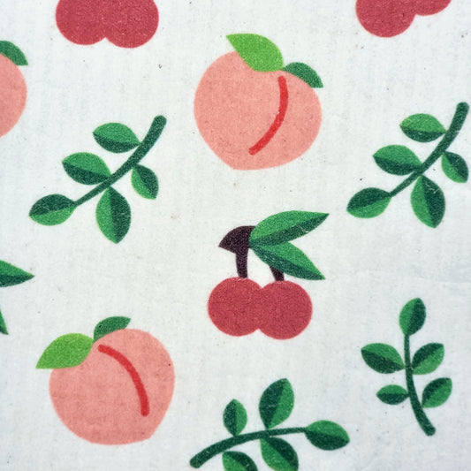 peach and cherries swedish dishcloth